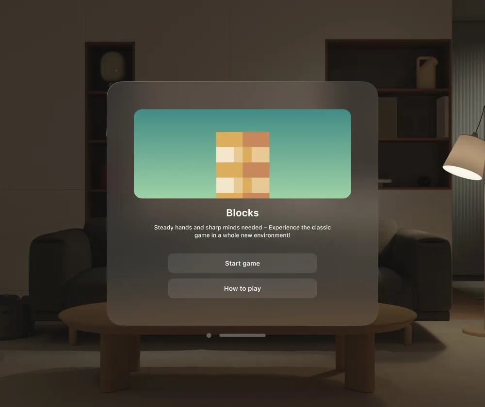 Blocks game interface showing the main menu